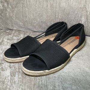 Esprit Flat Espadrille Open toe Black Sandals Size 9.5 EUC casual shoes preppy